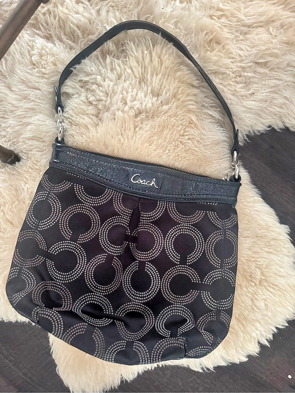 Coach Poppy Signature Sateen Spotlight Bag Shoulder Bag Black & Gray